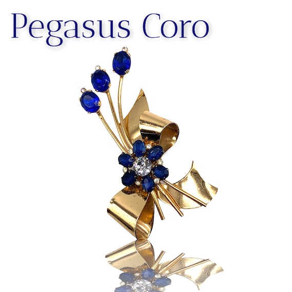 1940s Signed Pegasus Coro  Sterling Vintage blue … - image 10