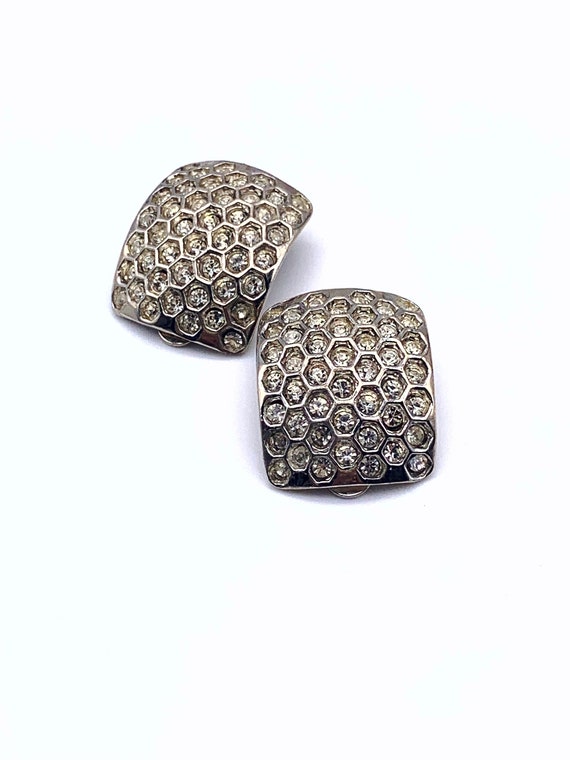 Fantastic vintage Earrings 1970 - clare pave crys… - image 10