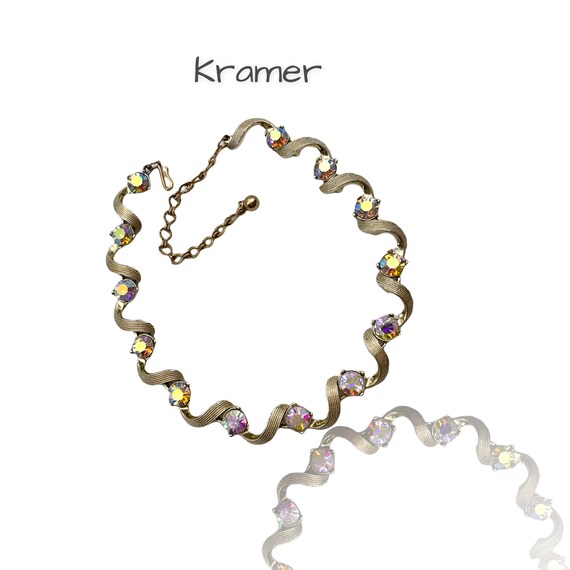 Vintage Kramer Choker Necklace Wavy Links Aurora Bo… - Gem
