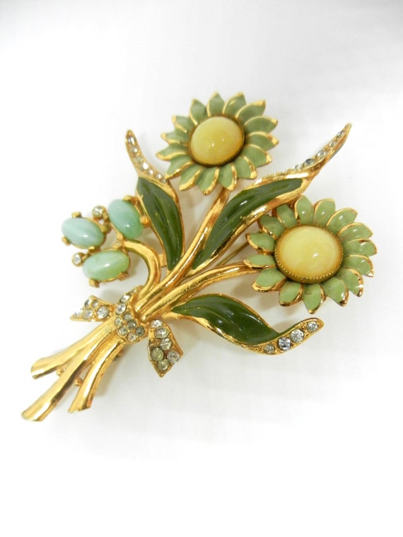 Pin brooch Enamel Sunflower gold tone elegant beautiful Gift AD
