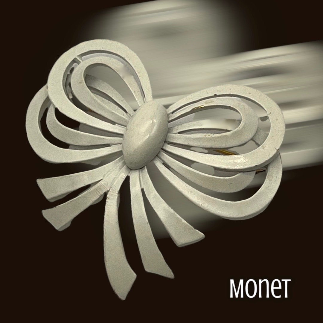 Beautiful Monet Multi-loops Bow Brooch Matte White Enamel Amazing ...