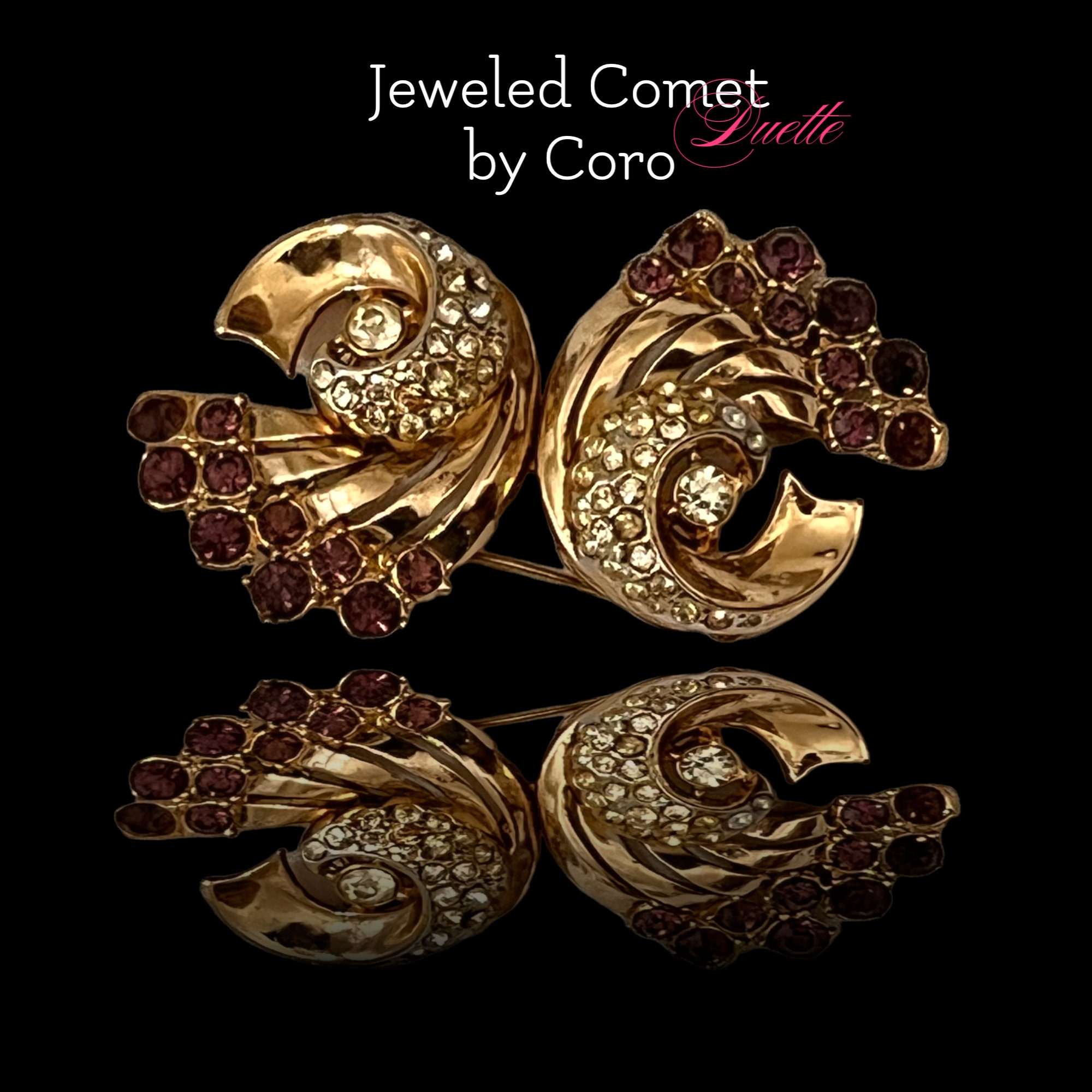 1948s Adolph Katz Coro 'JEWELED COMET' Purple Rhinestones DUETTE