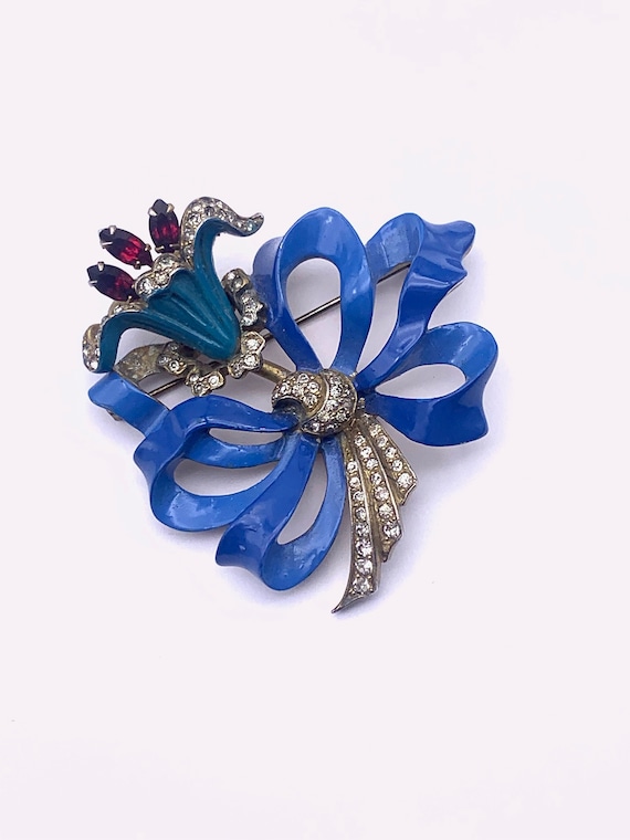 1940's Early REJA Lily brooch pin  - Enameled lar… - image 5