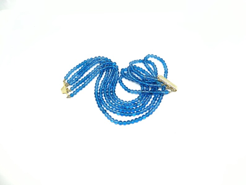 art.196 sleek cascaded design Necklace vintage 1950s Five Strands quality glass beads in vibrant turquoise color