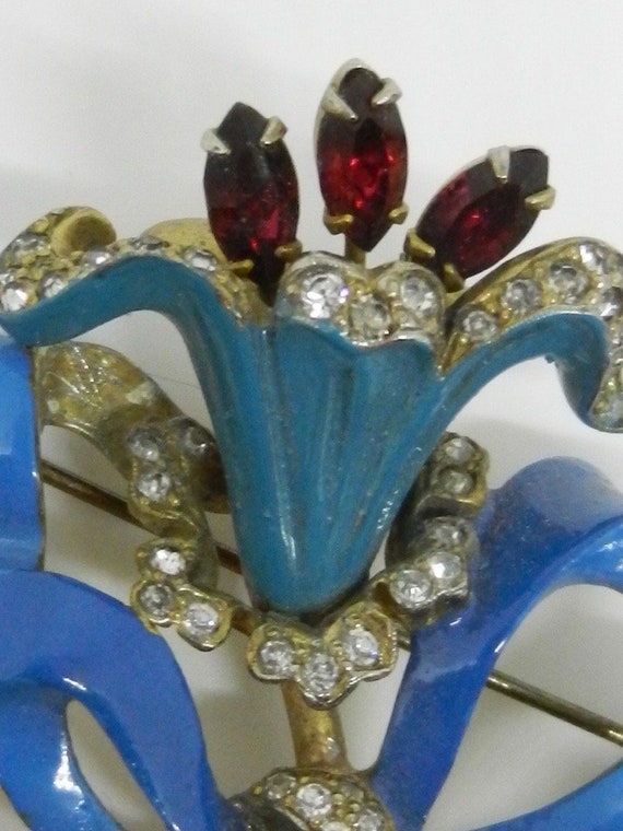 1940's Early REJA Lily brooch pin  - Enameled lar… - image 7