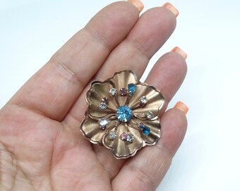 1930's Old Elaborate Flower Brooch With Crystal Spray and