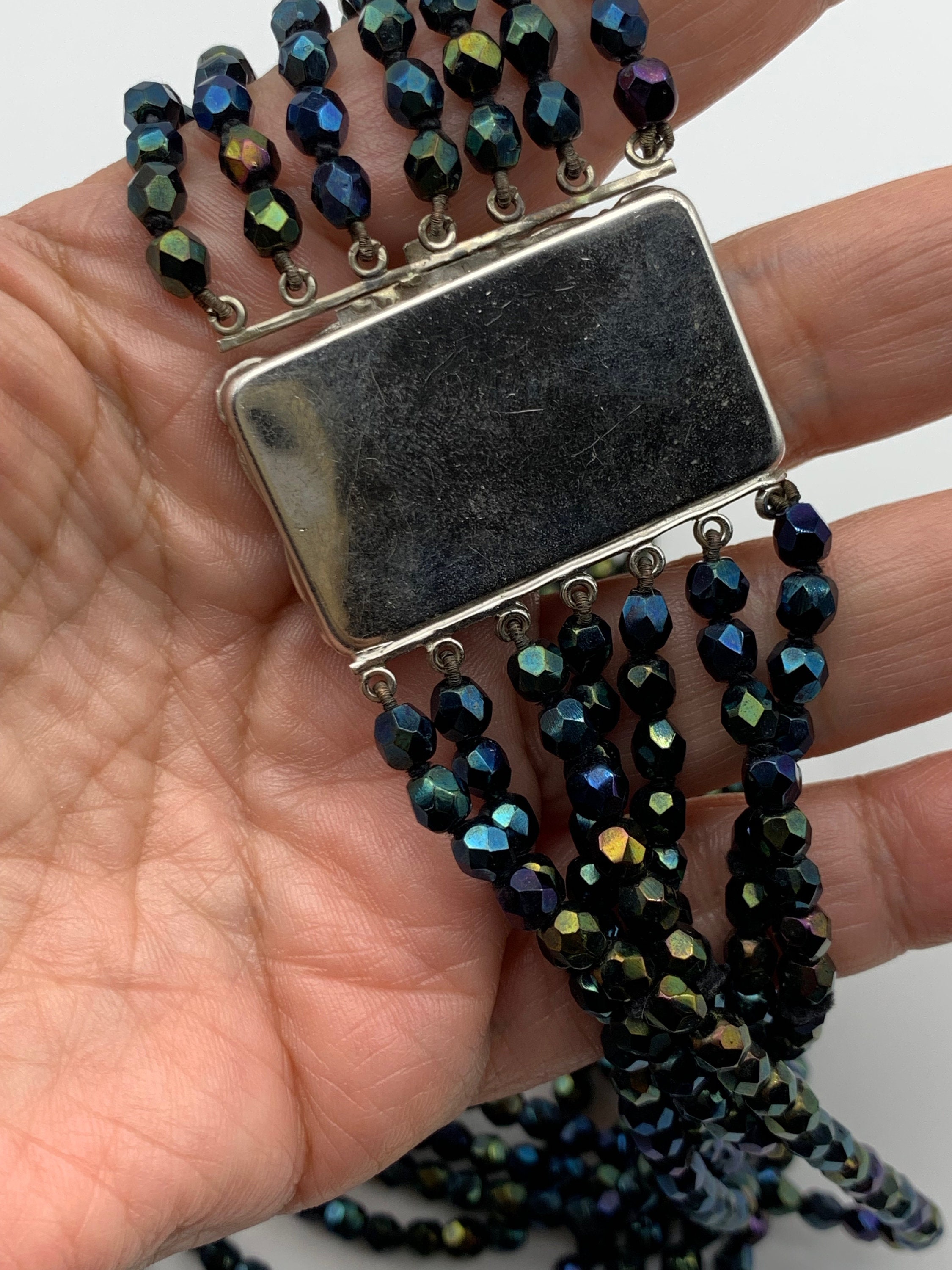 Collier Vintage Perles De Verre Bleues - Ancien, Fermoir Original, Très Bon état