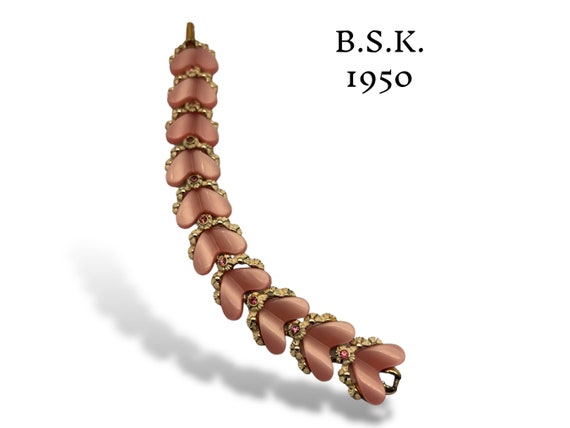 B.S.K. signed lovely Pink  thermoset bracelet - R… - image 2