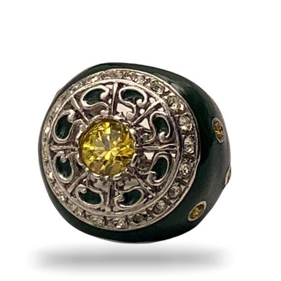 Showy large solid Ring 925 silver - enamel & crys… - image 2