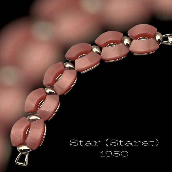 STAR (Staret) designer signed Pink and Silver plated collectible Bracelet costume jewelry - Showy design and radiant color -Art.938/6