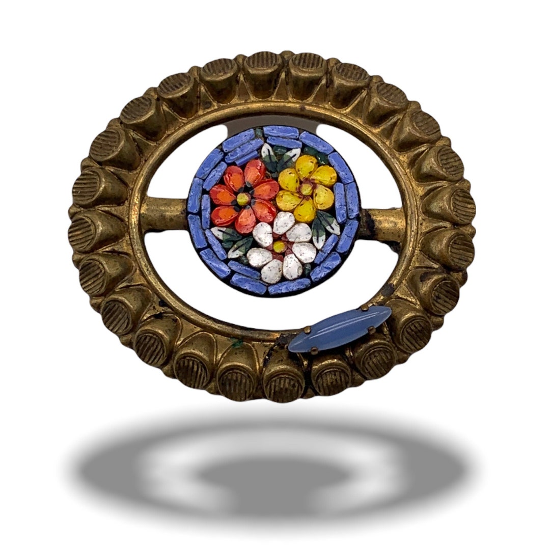 Rare Broche Ancienne Micro Mosaïque – Bijou Vintage Français