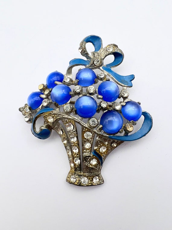 Vintage flower basket brooch rhinestones, rhodium… - image 4