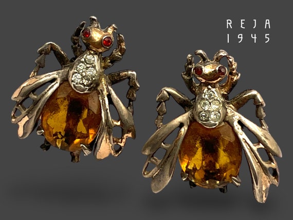 Rare Sterling Reja Fly Earrings - Vintage Reja Bu… - image 1