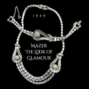 MAZER Bros. Exquisite Rare Necklace & bracelet set in Lustrous Rhodium plated w/ brilliant clear Diamantè  rhinestones-art.315/6