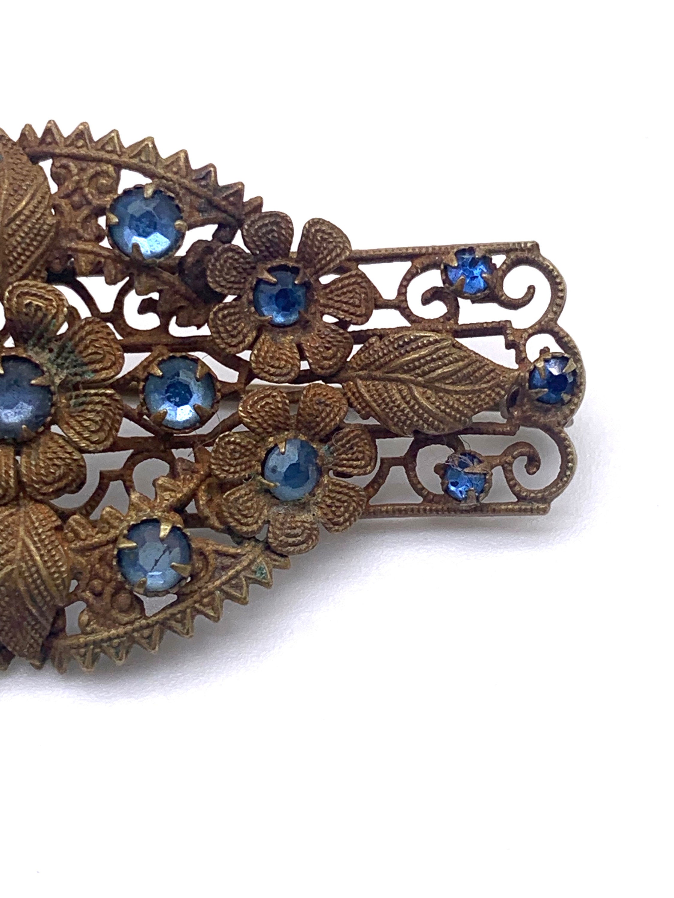 Antique 1920s Blue Sky Czech Rhinestones Brooch Pin