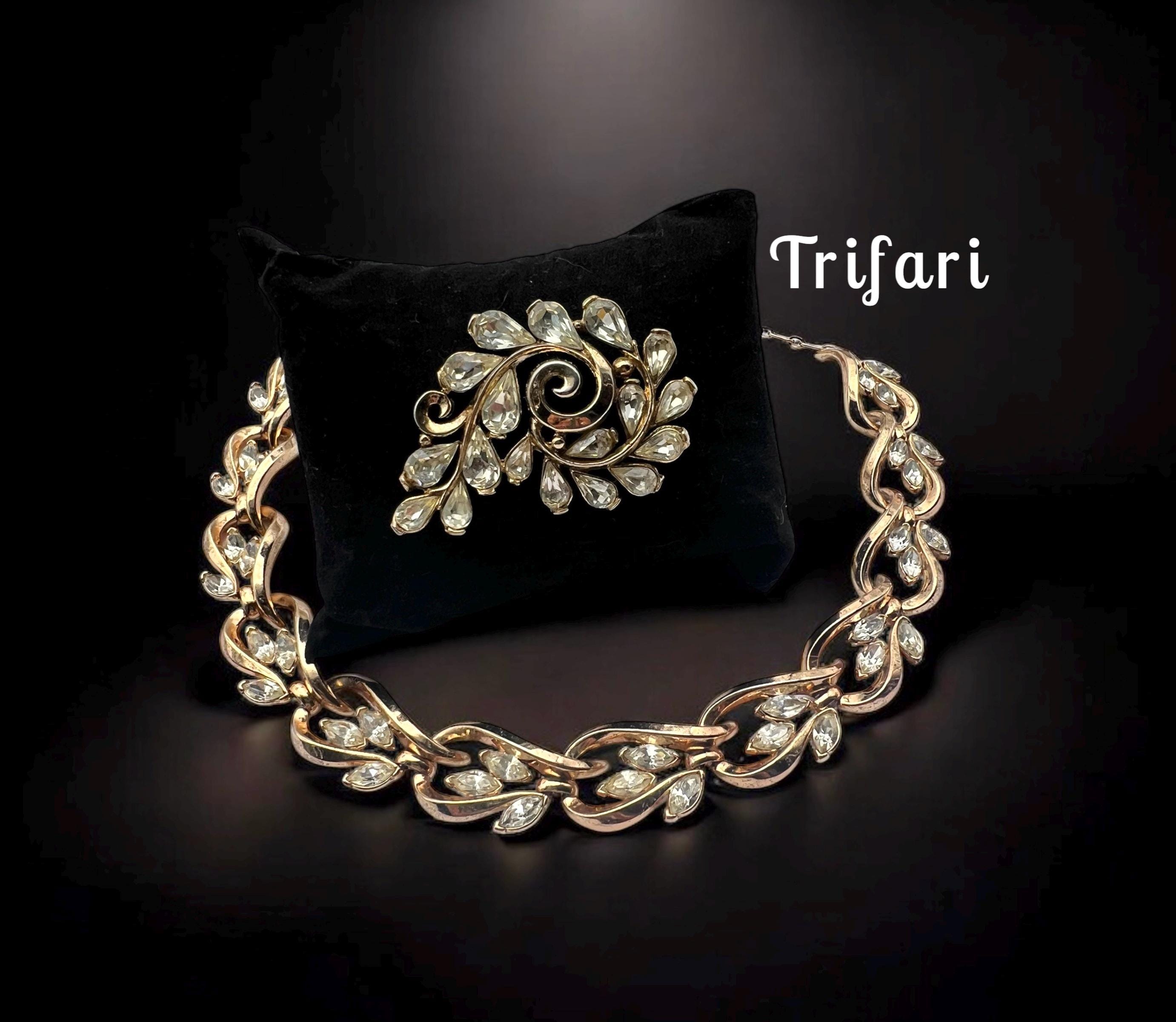 Trifari 1950s 'swirls & Twirls' Glittery Necklace and Brooch Demi