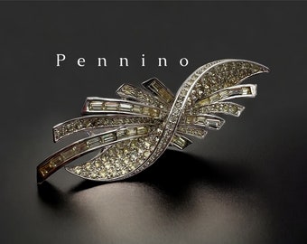 50/60 vintage Pennino brooch, rhodium plated metal with clear rhinestones and baguettes in a lovely Diamante Look -.Art.111/7