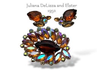 Juliana D&E style Rhinestone Brooch accentuated by sparkling AB chatons set - Dazzling brooch with earrings -Art.933/6