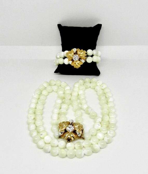 Aurora Borealis Beaded 3 strands cascaded necklace and Wraparound Bracelet set Art.2445 demi-set collectibles