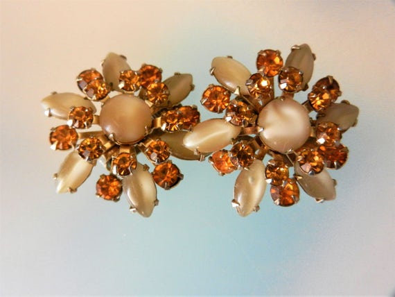 1950s Vintage sparkling  orange amber rhinestones… - image 6