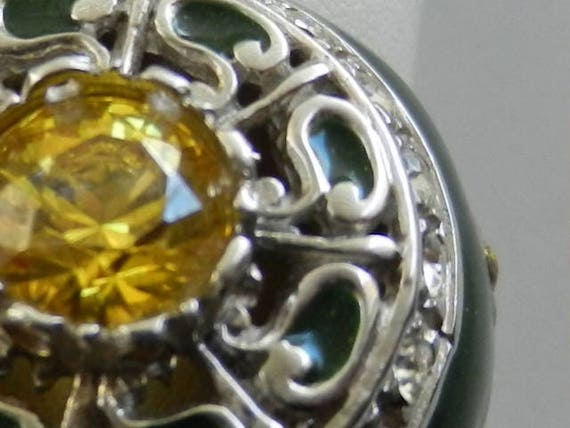 Showy large solid Ring 925 silver - enamel & crys… - image 5