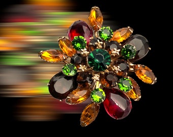 1950 layered autumn leaves colors brooch -Multi-layered construction with a spray design of stones of various shapes and colors- Art.123/2