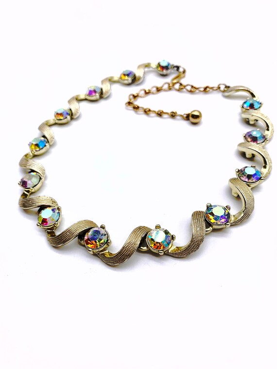 Vintage Kramer Choker Necklace Wavy Links Aurora Bo… - Gem
