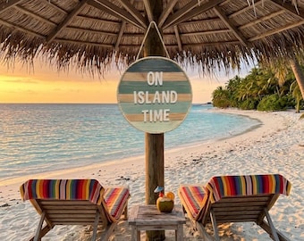 On Island Time Reclaimed Wood Sign: Beach House Tiki Bar Decor
