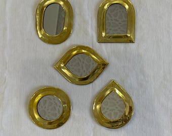 Set of 5 Handcrafted Brass Frame Mini Mirrors – Moroccan Wall Decor