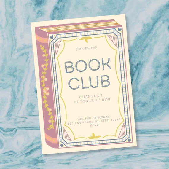 Colorful Book Club Invite, Books and Brews, Whimsical Details (Editable Canva Template, Instant Download)
