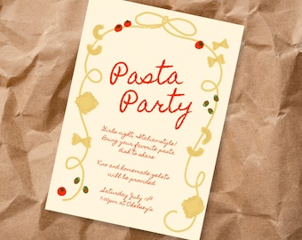 Pasta Party Invite Template, Editable Canva Template, Dinner Party, That’s Amore, Pizza, Spaghetti, Ravioli, Vino, Italian Themed Party
