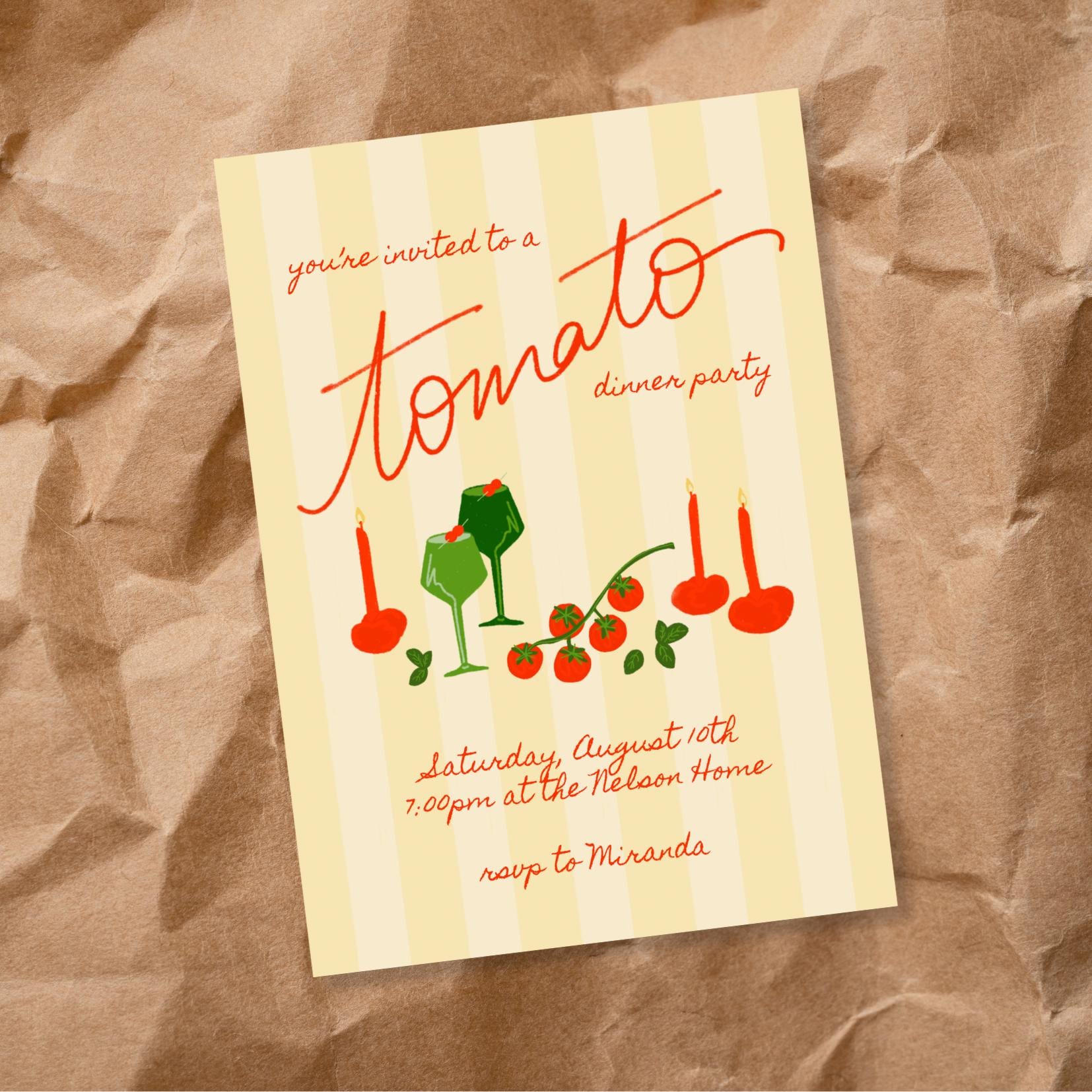 Tomato Dinner Party, Editable Party Invite, Any Occassion,  Summer Dinner Birthday, That’s Amore, Tomato-Theme, Red Printable Canva Template