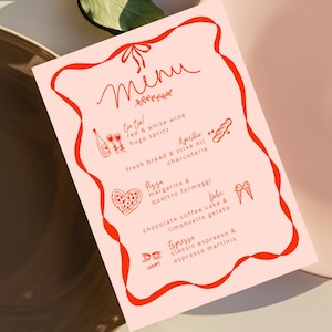 Das ist Amore Menüvorlage, bearbeitbare Canva-Vorlage, Verlobungsmitteilung, Paardusche, Pizza, Wein, Vino, italienische Themenparty