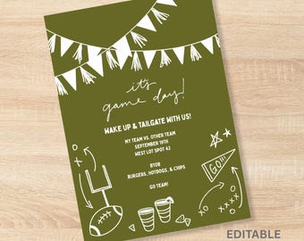 Aesthetic Tailgate Party Invite, Edit For Your Team, Modern Game Day, College, NFL, Football Grill Out, Scribble Drawing Canva Template