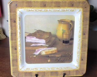 Vintage Brunelli Plate, Made in Italy, Porcelain, 7.75&quot; square. &quot;Still Life&quot;