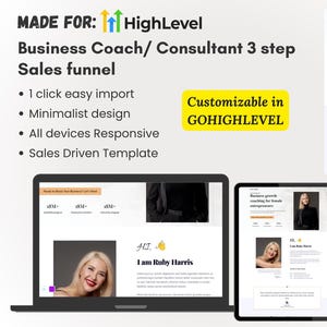 Modèle d&#39;entonnoir de conversion en 3 étapes pour Coaching commercial GoHighLevel | Modèle GHL pour entraîneurs et consultants | Entonnoir GHL en 3 étapes DFY