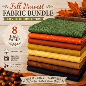 Fall Half Yard Fabric Bundle | 8 Coordinating Autumn Quilt Fabrics | Harvest Primitive