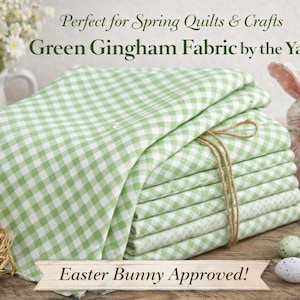 Light Green Gingham Cotton Fabric: Shabby Chic & Nursery Check Material HALF YARD