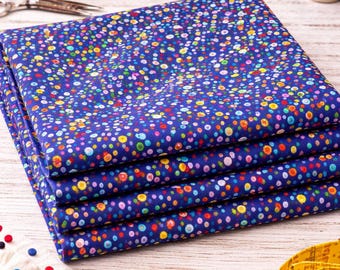 Rainbow Confetti Quilting Fabric - Blue with Multicolor Dots