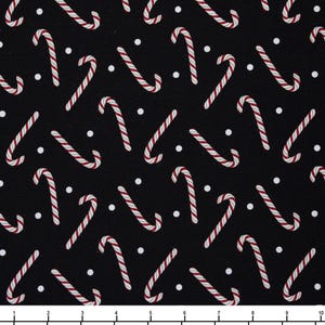 Holiday Candy Cane Cotton Fabric, Red & Black Half Yard