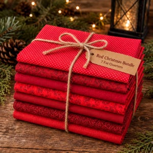 Fat Quarter Bundle | Red Christmas Prints | Quilting Cotton  For Quilts, Stockings, Decor