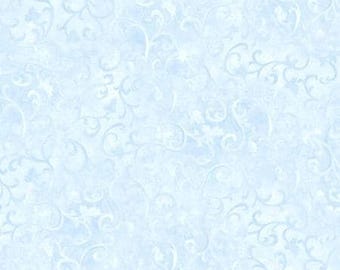 Coastal Blue Cotton Fabric, Light Scroll Pattern Quilt Half Yard