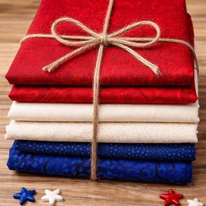 Cotton Quilt Fabric Bundle: 4th of July Colors (6 Fat Quarters)