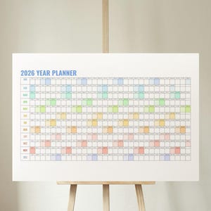 2026 Year Planner Wall Calendar Printable PDF A3 and Poster Size, Minimalist Yearly Schedule Organizer for Home Office School