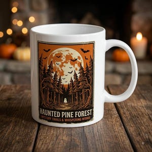 Spookbos Mok Halloween Koffiebeker Griezelige Dennenbomen Volle Maan Spook Keramische Mok Vintage Herfstdecoratie Horror Cadeau