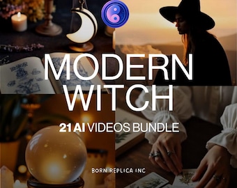 Modern Witch AI Video Bundle – 21 Spiritual Vertical Reels - Tarot Cards, Incense, Moons & More.