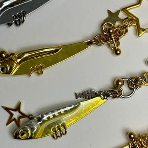 STAR MINNOW - Keychain, Metal, Heavy, Fish, Lure Bait, Gold, Silver, Fishing, Accessory, Trinket, Fun, Two-Tone, Bag Charm, Pants, Unisex
