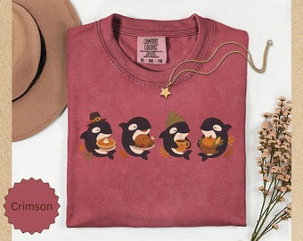 Comfort Colors® Thanksgiving Orca Whale Youth Shirt, Fall Orca Whale Kids Tee, Orca Whale Autumn Children Tee