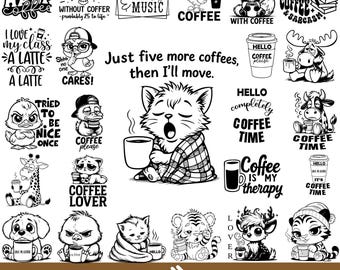 Coffee Animal SVG Bundle, T-Shirt Prints (Digital Download)