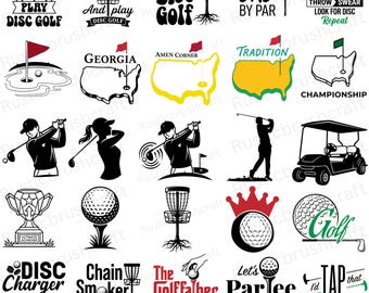 50 Golf Tournament Symbol, Golf Icons Bundle, Black Outline Sport Symbols,Bold Line Art, Clean White Background, Cricut Silhouette Cut Files